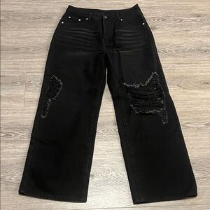 Cider Black Distressed Straight Leg Jeans